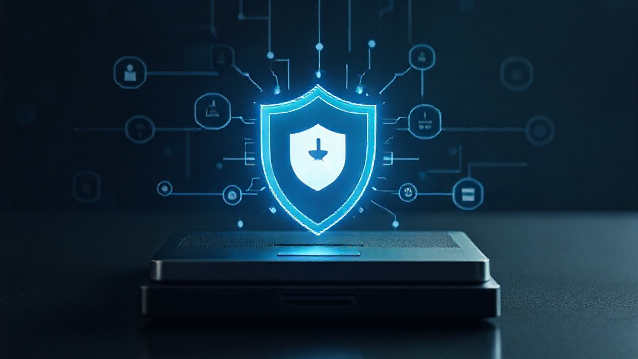 Ilustração de um escudo digital simbolizando proteção contra vírus.