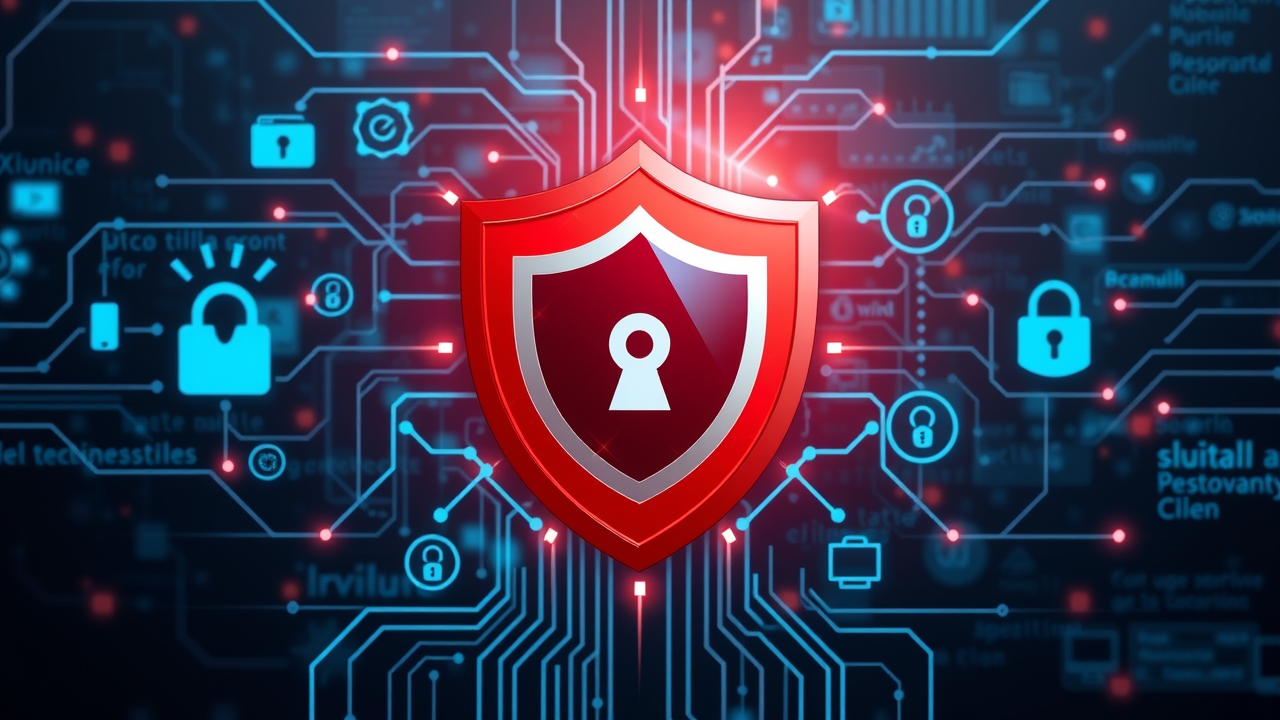 Ilustração de um escudo digital protegendo um dispositivo contra ameaças virtuais.
