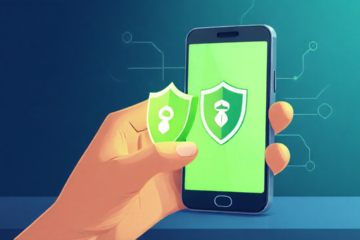 Imagem de segurança digital destacando um aplicativo de antivírus gratuito protegendo um dispositivo.