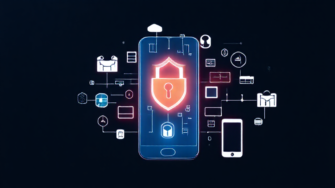 Ilustração de um celular protegido por um antivírus eficiente contra malware.