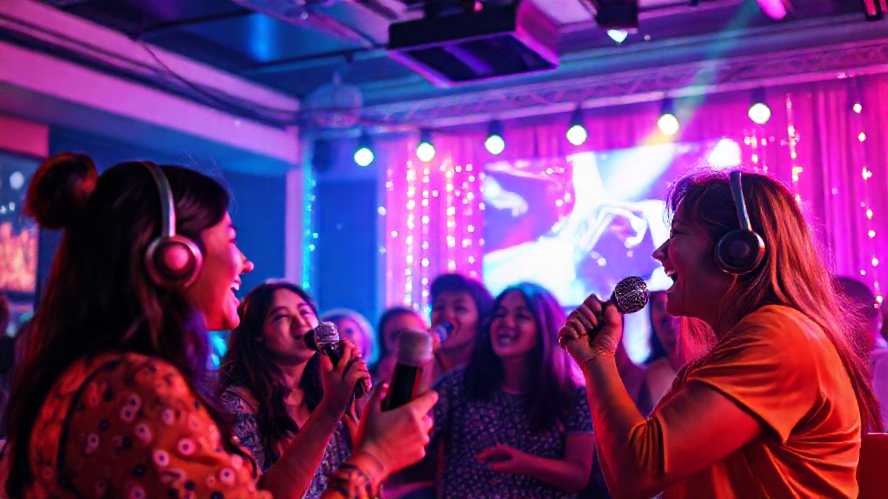 Imagem destacando os aplicativos de karaokê mais populares, com uma tela de smartphone mostrando opções de músicas para cantar.