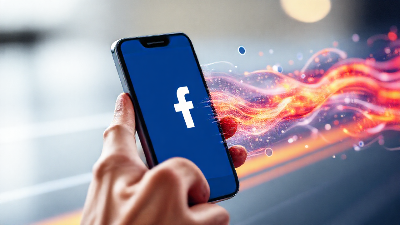 Imagem que representa um aplicativo otimizando o Facebook para aumentar a velocidade e eficiência.