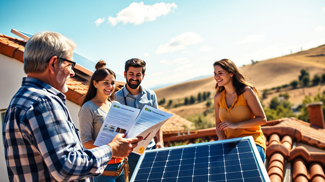 Imagem ilustrativa de instalação de painéis solares com apoio do governo.