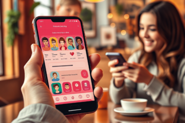 Imagem representando um aplicativo de encontros grátis romântico com casais se conectando.