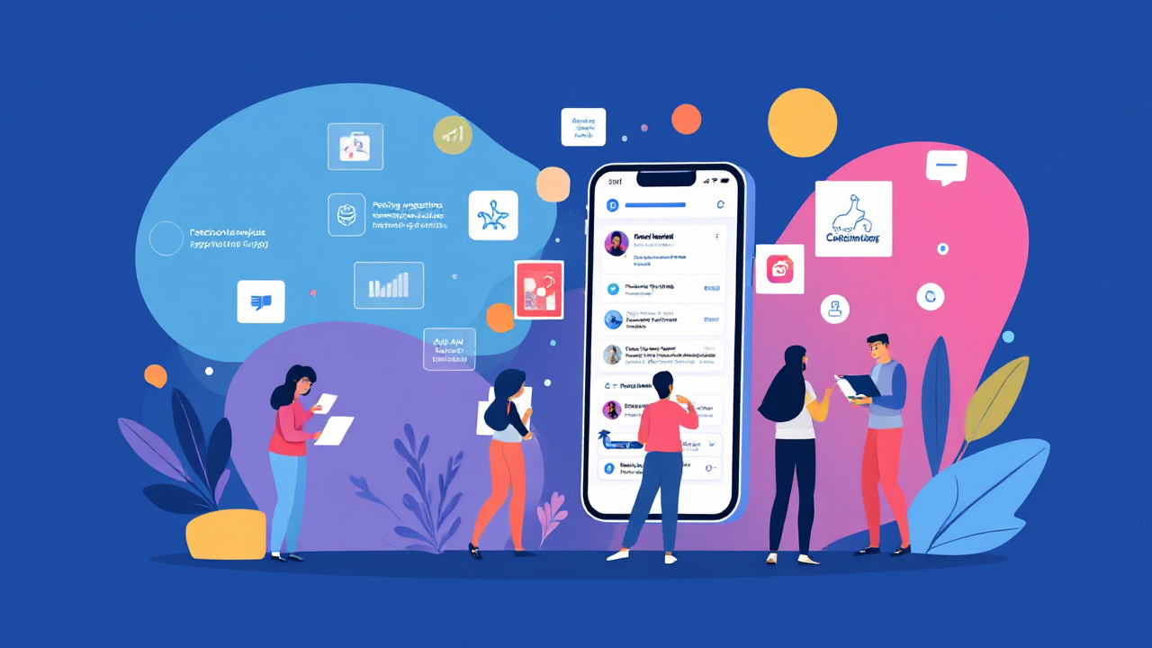 Imagem ilustrativa de um aplicativo de otimização de Facebook gratuito, mostrando gráficos e análises de desempenho.