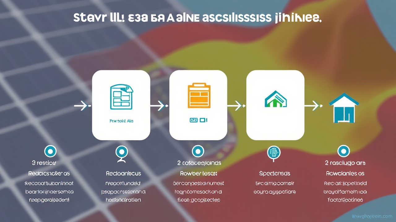 Ilustração de instalação de painéis solares em uma residência, destacando o processo de obtenção de auxílio.