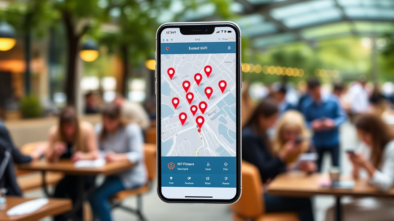 Imagem ilustrativa de um usuário utilizando o aplicativo de Wifi grátis para acessar internet em um local público.